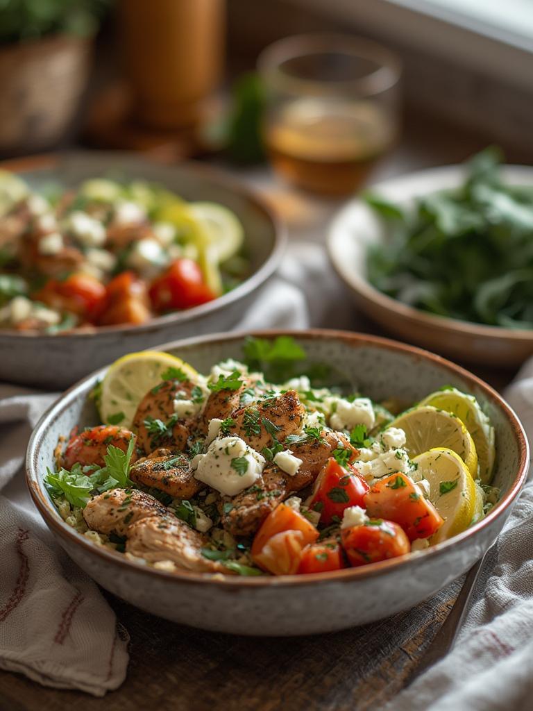 Greek Chicken Bowls served