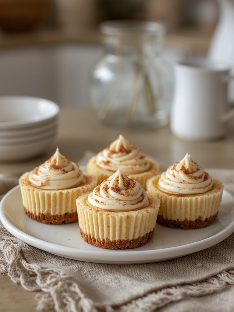 Mini No Bake Cinnamon Roll Cheesecakes served